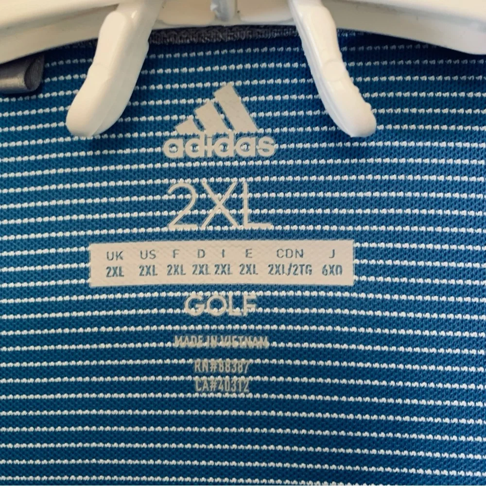Adidas Golf Polo Shirt Men's Short Sleeve Striped Blue‎ Size 2XL